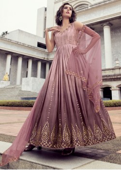 Wine Silk Designer Gown 